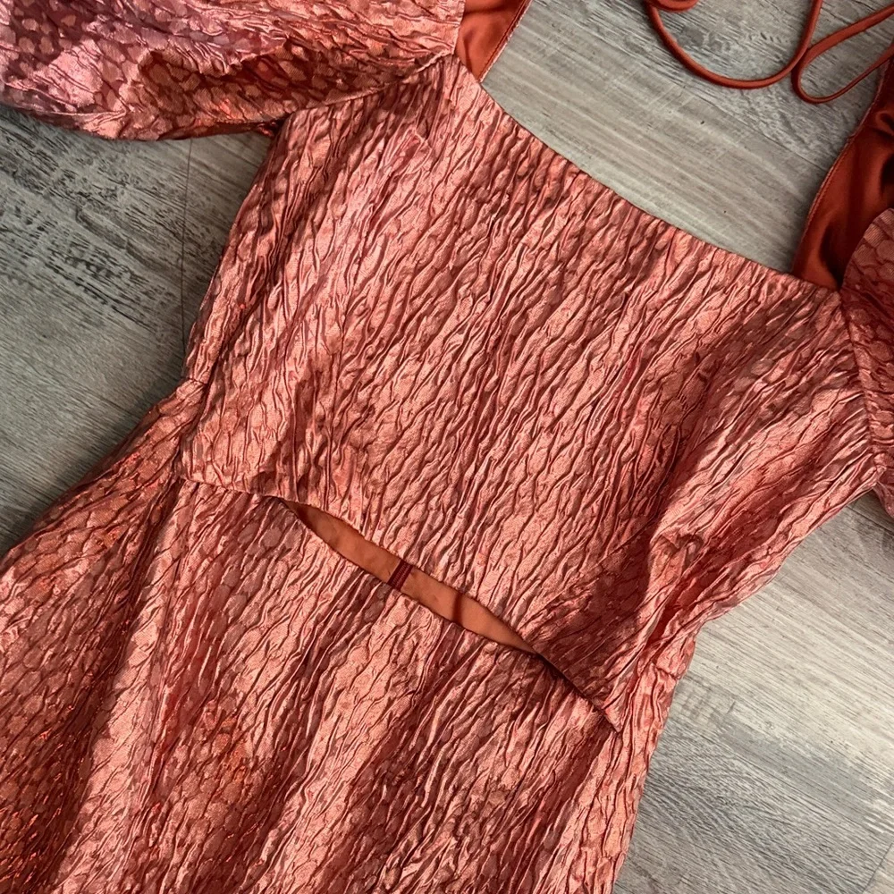 Rachel Comey Rust Orange Textured Midi Dress with Puff Sleeves - Picture 4 of 6